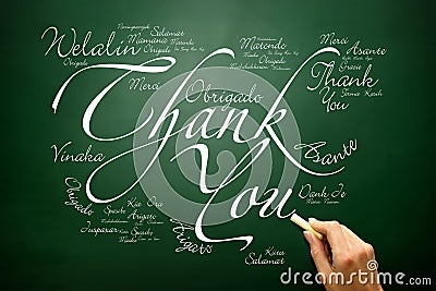 Hand drawn Thank You lettering Greeting Card in many languages, Stock Photo