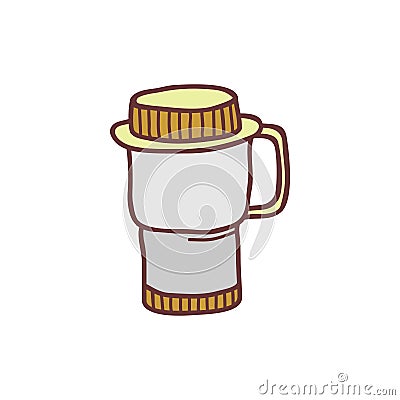 Hand drawn thermo mug, sketch colored vector illustration Vector Illustration