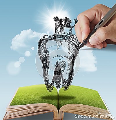 Hand drawn Tooth and Crown Stock Photo