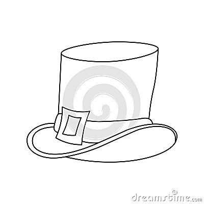 Hand-drawn top hat. Happy St. Patricks Day. Cylinder drawing for design, card, decor, poster, sticker. Leprechaun headdress. Vector Illustration