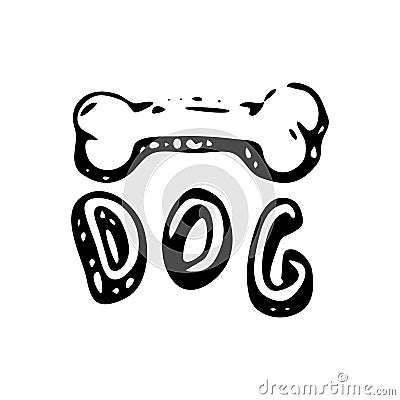 Hand Drawn Toy Artificial Chewing Bone for Dog doodle. Sketch pe Vector Illustration