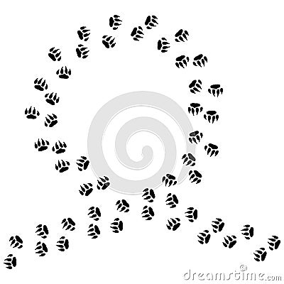 Vector illustration of a bear paw with claws. Hand drawn traces of paws. Doodle trail wild animal. Background of paw prints Vector Illustration