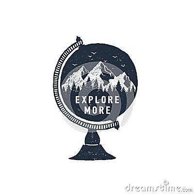 Hand drawn travel badge with textured vector illustration. Vector Illustration