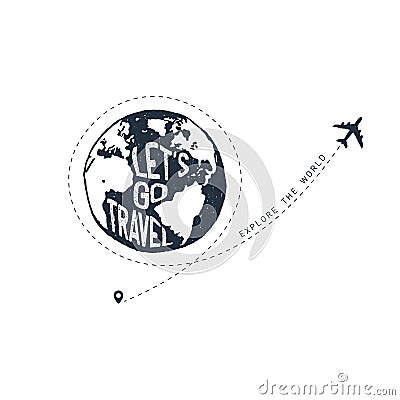 Hand drawn travel badge with textured vector illustration. Vector Illustration