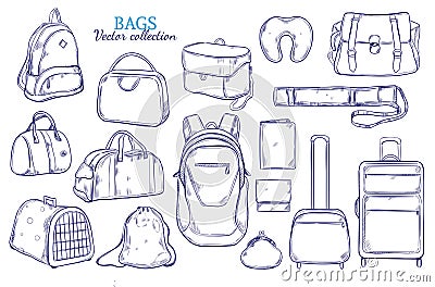 Hand Drawn Travel Luggage Set Vector Illustration