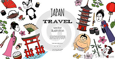 Hand Drawn Travel To Japan Concept Vector Illustration