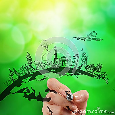 Hand drawn traveling around the world Stock Photo