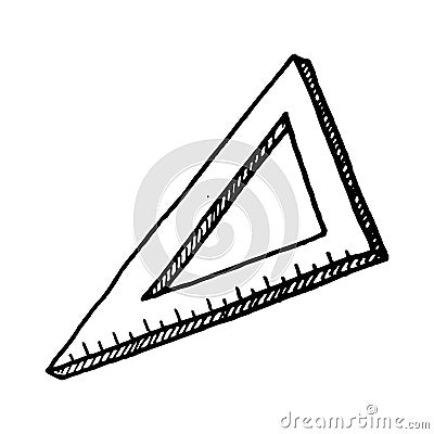 Hand Drawn triangular ruler doodle. Sketch style icon. Decoration element. Isolated on white background. Flat design. Vector Vector Illustration