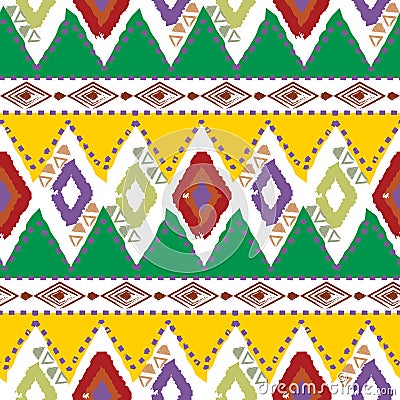 Hand drawn tribal ethnic colorful seamless pattern on white background Vector Illustration