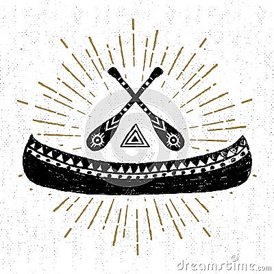 Hand drawn tribal icon with a textured canoe vector illustration Vector Illustration