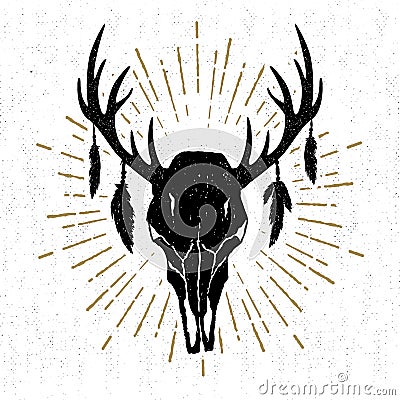 Hand drawn tribal icon with a textured deer skull vector illustration Vector Illustration
