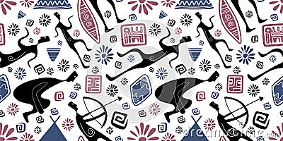 Hand drawn Tribal seamless pattern aztec, maya, african, and aborigine background style hand drawn ornament Vector Illustration