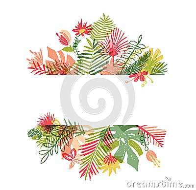 Hand drawn tropical flower, botanical framing Cartoon Illustration