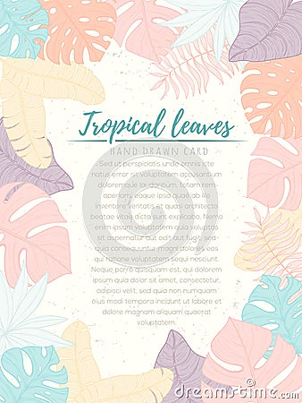 Hand drawn tropical palm leaves card Vector Illustration