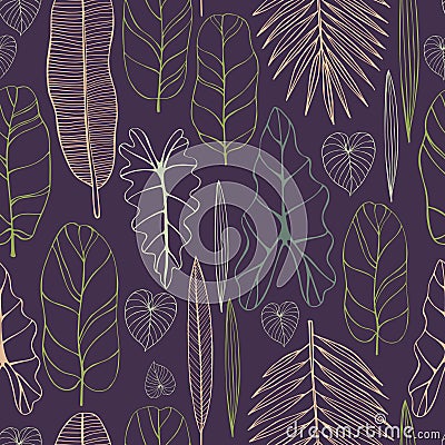 Hand drawn tropical plants. Leaves and flowers.Vector seamless pattern Vector Illustration