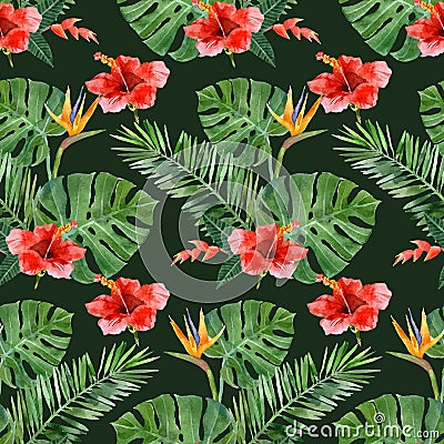 Hand drawn tropical plants seamless Vector Illustration