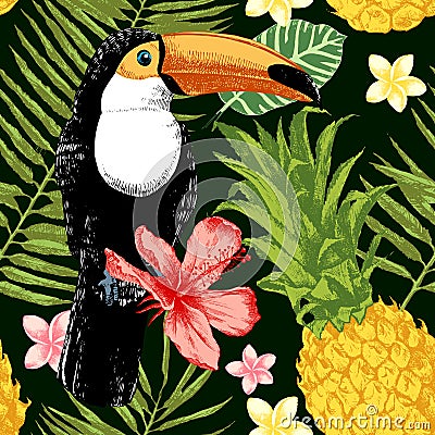 Hand drawn tropical seamless Vector Illustration