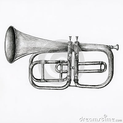 Hand drawn trumpet isolated on background Stock Photo