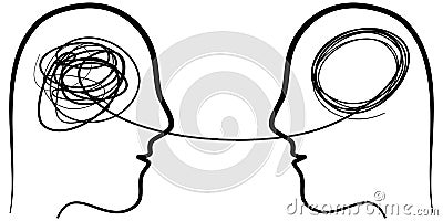 Hand drawn Two humans head silhouette psycho therapy concept. design element . vector illustration Vector Illustration