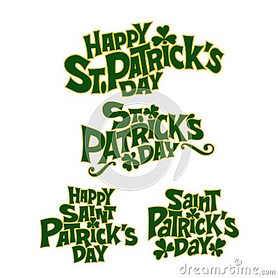 Design lettering set with shamrock for St.Patrick`s Day Vector Illustration