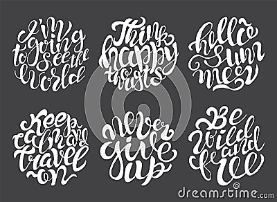 Hand drawn typography posters with brush lettering design. Quotes about summer Vector Illustration