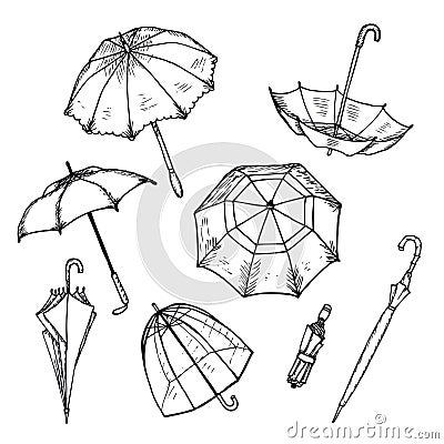 Hand Drawn Umbrellas Set Vector Illustration