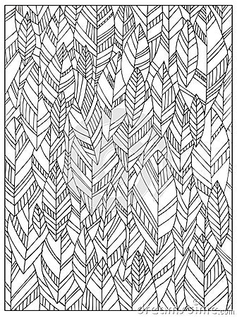 Hand drawn Uncolored Abstract Adult Coloring book page with autumn leaves Cartoon Illustration