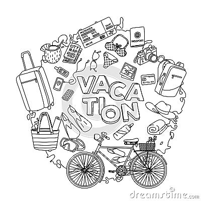 Hand Drawn Vacation Doodle Vector Illustration