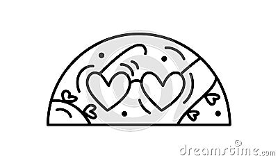 Hand drawn valentine vector glasses heart constructor in half round frame. Romantic love composition illustration logo Cartoon Illustration