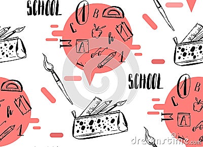 Hand drawn vector abstract back to school seamless pattern Vector Illustration