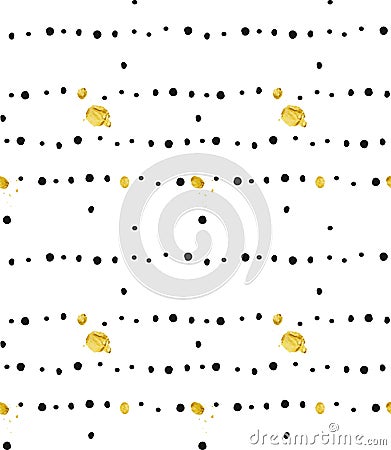 Hand drawn vector abstract freehand textured hollidays shiny golden glitter seamless pattern with polka dots on Vector Illustration