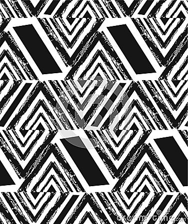 Hand drawn vector abstract freehand textured seamless pattern collage with zebra motif,organic textures,triangles Vector Illustration