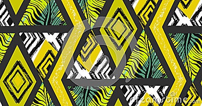 Hand drawn vector abstract freehand textured seamless tropical pattern collage with zebra motif,organic textures Vector Illustration