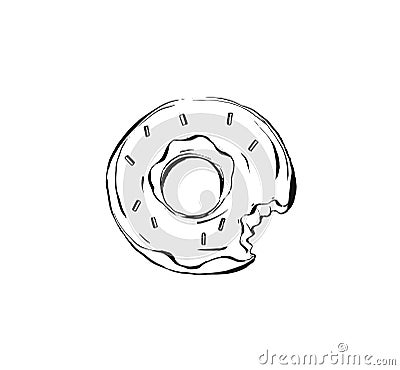 Hand drawn vector abstract ink realistic graphic sketch drawing illustration with glazed donut dessert isolated on white Vector Illustration