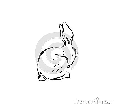 Hand drawn vector abstract ink sketch graphic drawing Happy Easter cute simple bunny illustrations elements for your Vector Illustration