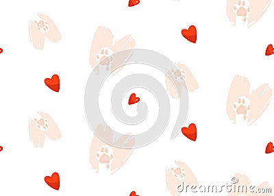 Hand drawn vector abstract modern cartoon Happy Valentines day concept illustrations card with cute cats paws and many Vector Illustration