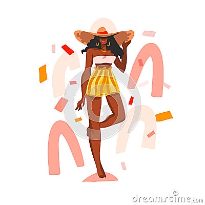 Hand drawn vector abstract stock flat graphic illustration with young happy black african american, beauty female in Vector Illustration