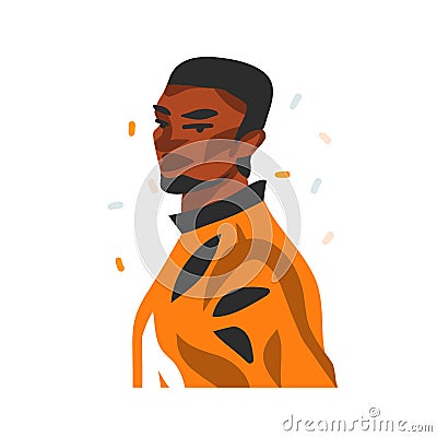 Hand drawn vector abstract stock graphic illustration with young happy black african american beauty man portrait , in Vector Illustration