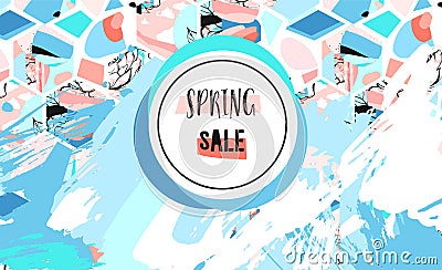 Hand drawn vector abstract textured artistic drawing Spring Sale header template with hexagon shapes and hand made Vector Illustration