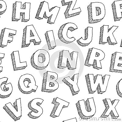 Seamless typograhy pattern with hand drawn vector alphabet letters on white background Vector Illustration