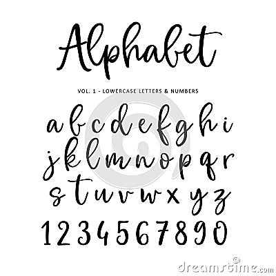 Hand drawn vector alphabet, font. Isolated letters and numbers written with marker or ink. Brush script. Vector Illustration