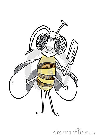 Hand drawn vector art of a bee with a phone Vector Illustration