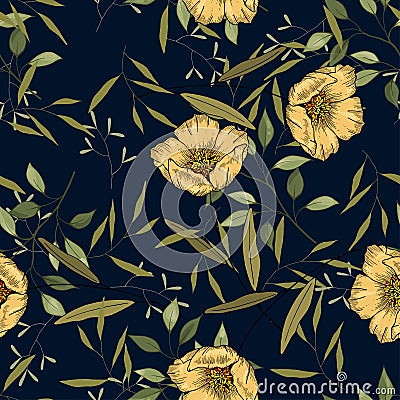 Hand drawn vector background. Vintage floral print. Hipster travel leaf seamless pattern Vector Illustration