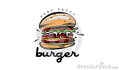 Hand drawn vector burger logo on white background Vector Illustration
