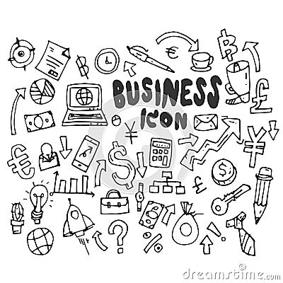 Hand Drawn Vector Business icons set isolated on white background. symbols Vector Illustration