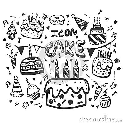 Hand Drawn Vector cakes icons set isolated on white background. symbols Vector Illustration