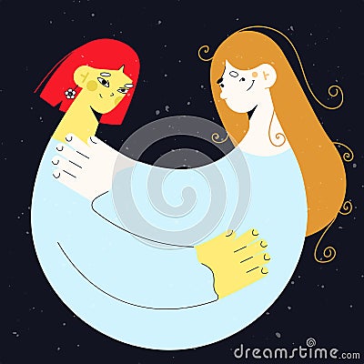 Hand drawn Vector character illustration of women hug each other. love friendship day Vector Illustration