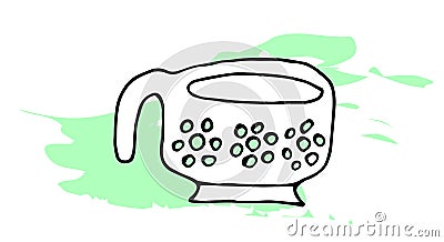 Hand-drawn vector colander. Above and side view. Kitchen element Vector Illustration