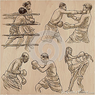 Box. Boxing Sport. Vector collection of boxing positions of some Vector Illustration