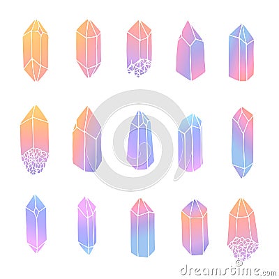 Hand drawn vector crystals set isolated on the white background. Gemstones in pastel colors Vector Illustration